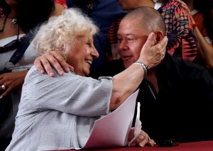 Estela de Carlotto, president of human rights organization Abuelas de Plaza de Mayo (Grandmothers of Plaza de Mayo), embraces Mario Bravo, who was snatched from his mother during the country’s last military dictatorship, during a news conference in Buenos Aires, Argentina, December 1, 2015. REUTERS/Marcos Brindicci TPX IMAGES OF THE DAY